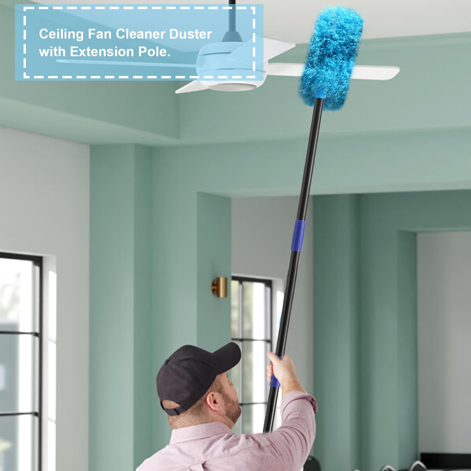 7 Ft Ceiling Fan Cleaner Duster With Long Pole for High Ceilings - Washable and Reusable for Furniture and Blinds