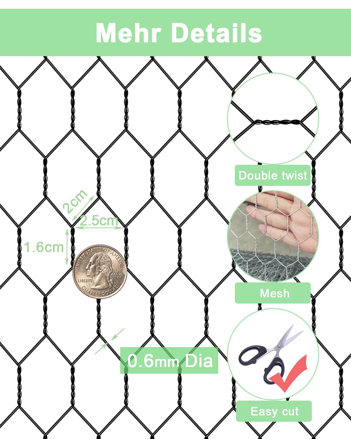 vensovo Black Chicken Wire Mesh - 16.5"×393" Garden Animal Barrier Fence, 1 inch Mesh Fence for Pet,Rabbit,Poultry