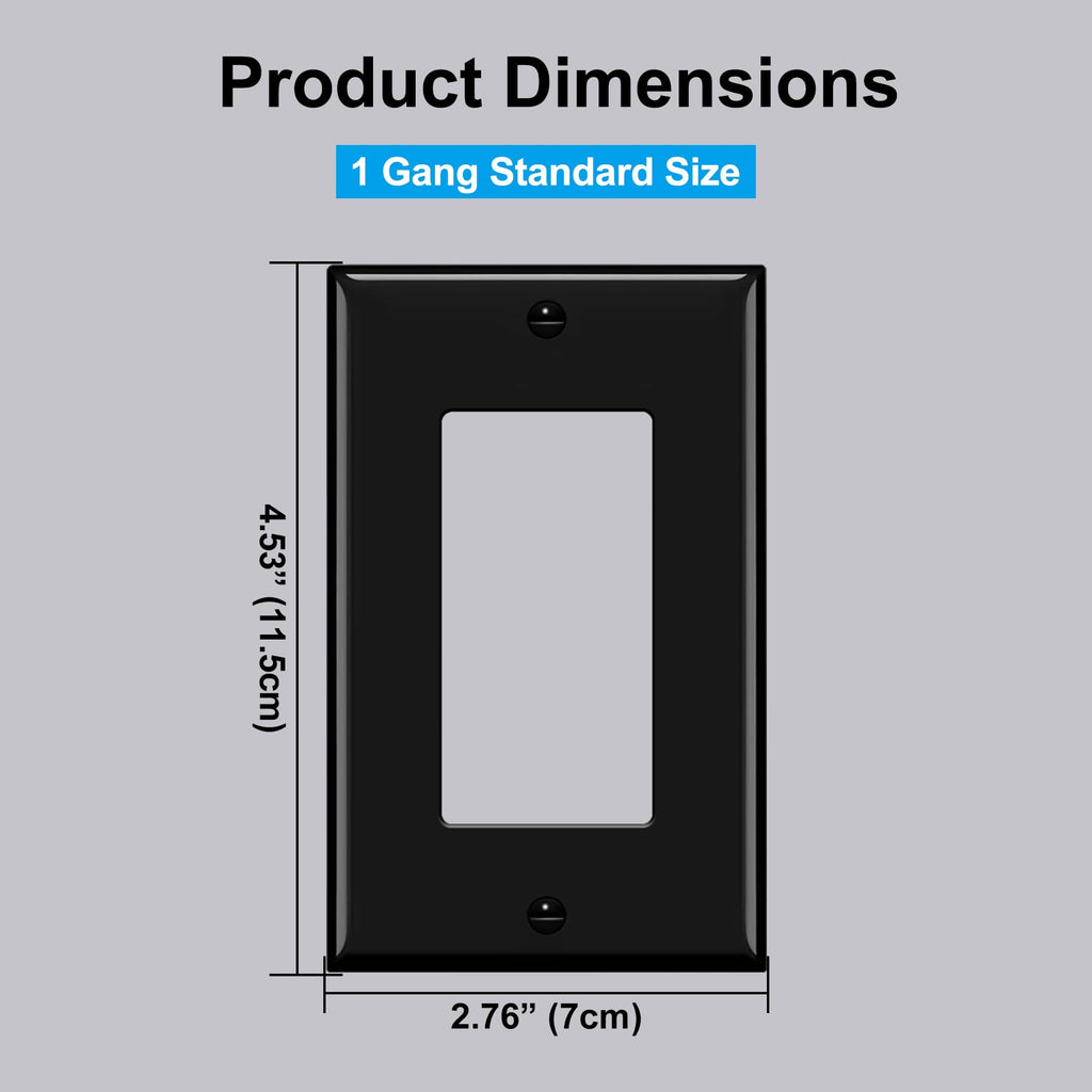 BESTTEN 10 Pack of 1-Gang Decorator Wall Plate, Standard Size Receptacle Outlet Plate, Unbreakable Polycarbonate Decor Switch Cover, Black