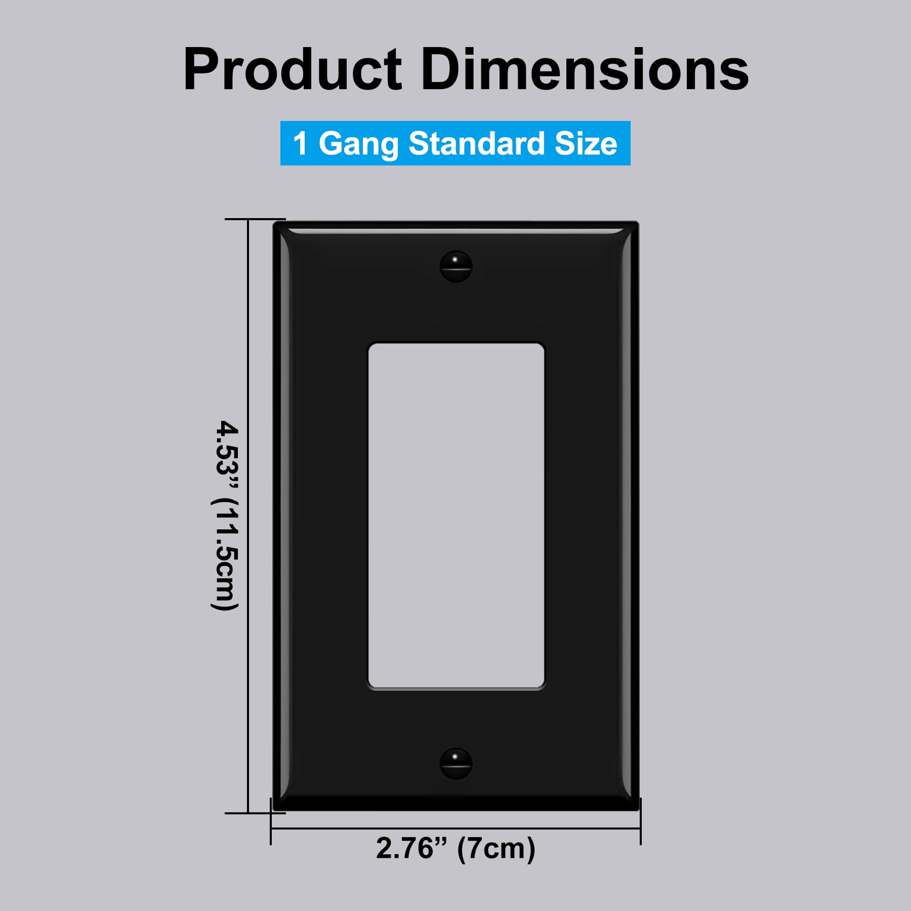 BESTTEN 10 Pack of 1-Gang Decorator Wall Plate, Standard Size Receptacle Outlet Plate, Unbreakable Polycarbonate Decor Switch Cover, Black