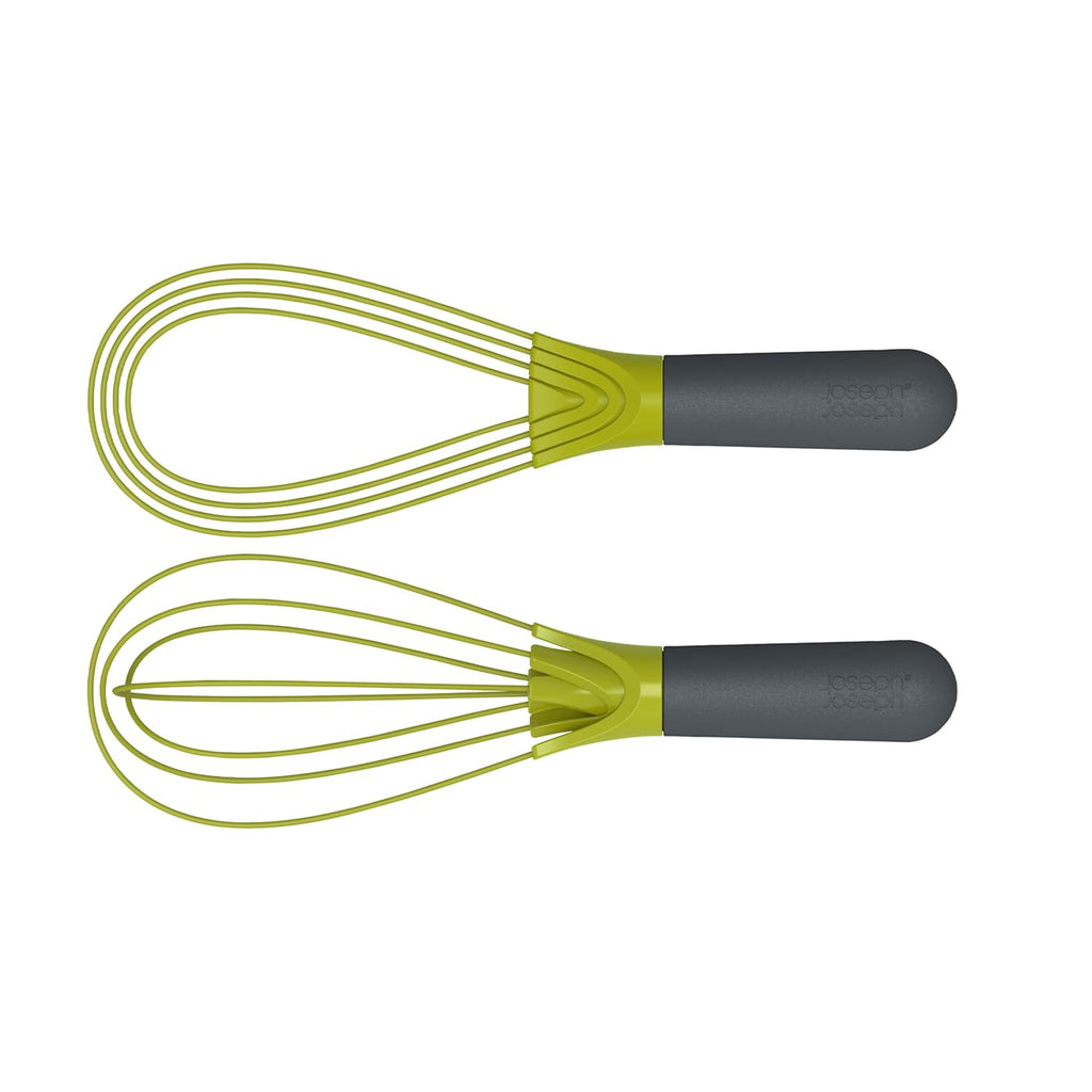 Joseph Joseph 10539 Twist Whisk 2-in-1 Collapsible Balloon and Flat Whisk Silicone Coated Steel Wire, Gray/Green