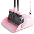 XXFLOWER Broom and Dustpan Set with Split Bristles,Upright Standing Dust Pan with Comb Teeth for Floor Cleaning,Broom with Dustpan Combo with Long Handle for Home Kitchen Lobby Office(Gray Pink)