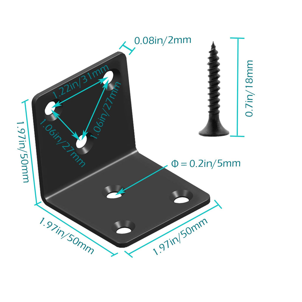 L Bracket,Heavy Duty Corner Brace,Stainless Steel Corner Bracket,Black Large Angle Brackets, Metal Iron Braces Brackets for Wood Aufuga (10 Pcs) (2X2X2'')