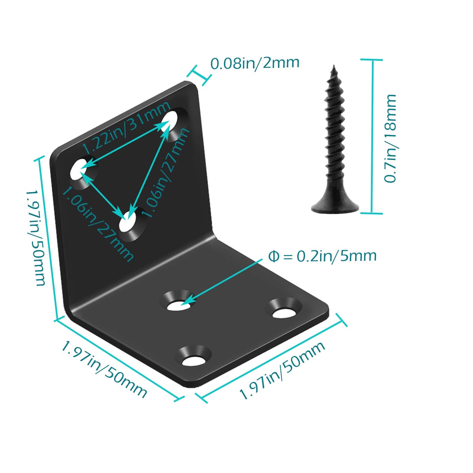 L Bracket,Heavy Duty Corner Brace,Stainless Steel Corner Bracket,Black Large Angle Brackets, Metal Iron Braces Brackets for Wood Aufuga (10 Pcs) (2X2X2'')