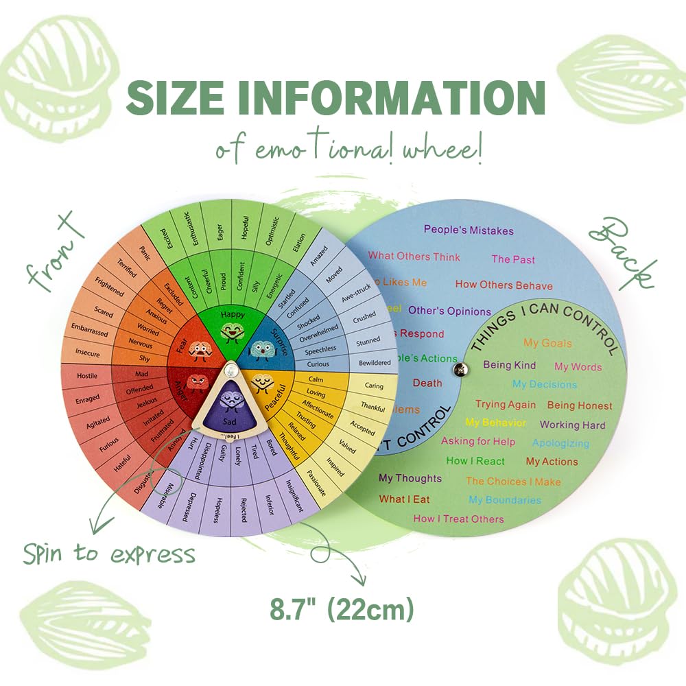 Feelings Wheel Therapy Office Desk Decor - Large Mental Health Emotions Chart with Spinning Pointer & Stand - Therapist Gifts for Home Office, Kids & Adults, Calming Tool, Emotion Wheel