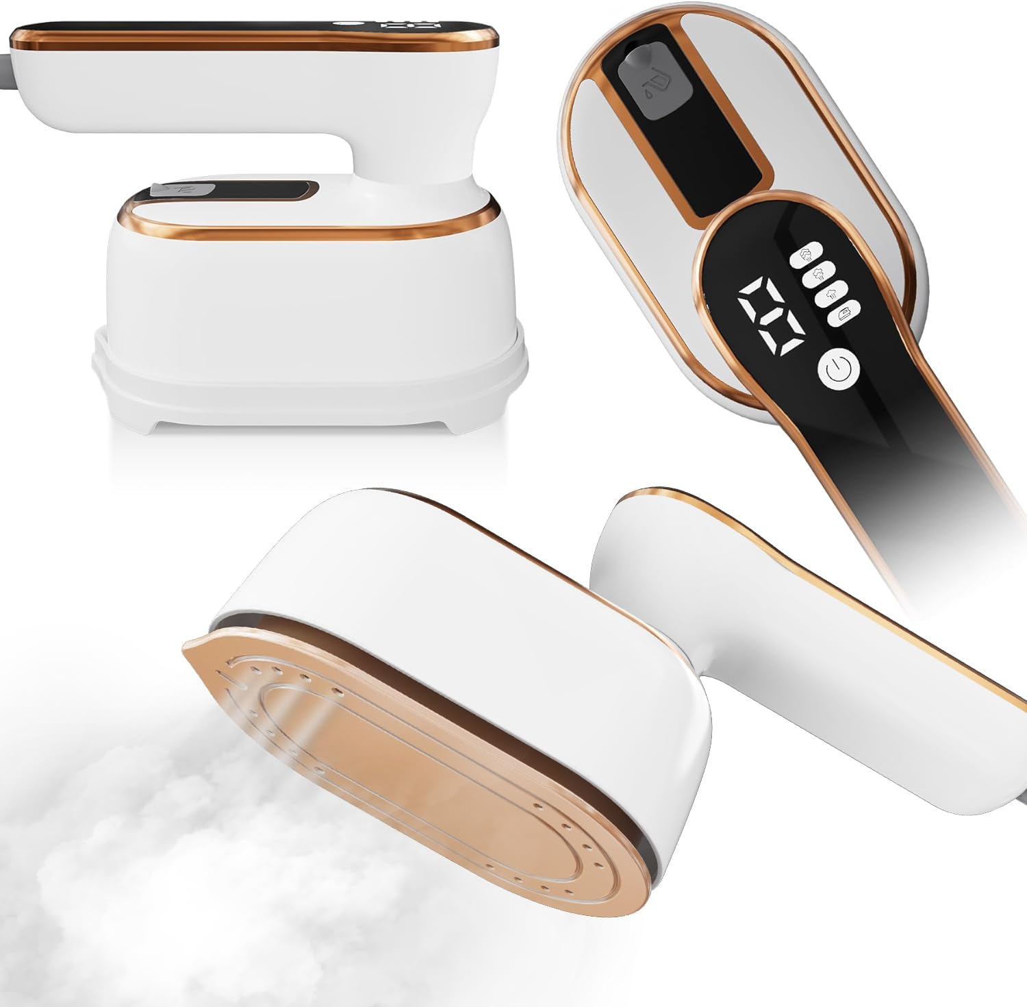 Upgraded - Portable Steamer for Clothes - LED Display & 3+1 Level Steam, Foldable Compact Mini Iron, Small Handheld Iron with Ironing Gloves, College Essential, White(Only for 110V, Such as Canada/US)