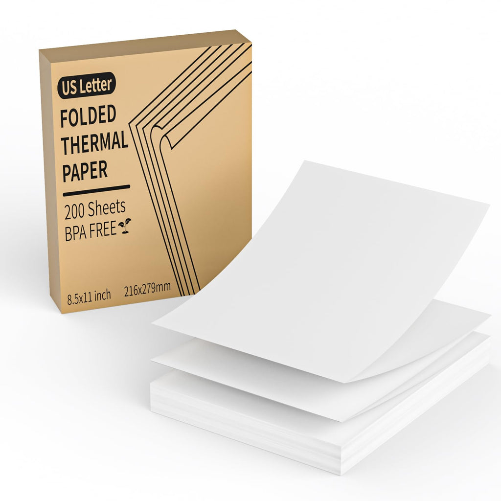 FungLam Thermal Printer Paper 8.5 x 11 Inch, 200 Sheets US Letter Size Thermal Paper, Folded, Continuous, Perforated, Compatible with A4 Portable Thermal Printer