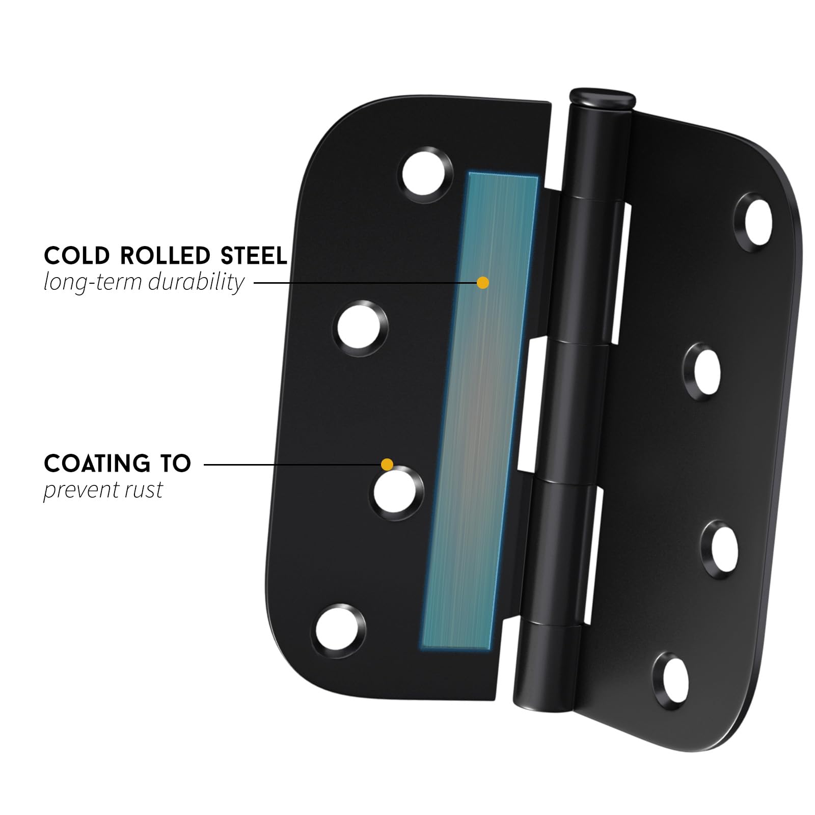 Goldenwarm Pack of 3 Matte Black Door Hinges 4 Inch for Interior and Exterior - 4x4 With 5/8" Radius Corners, Residential Heavy-Duty Hardware