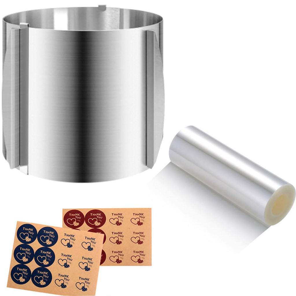 Cake Ring Extra High 15cm Acetate Cake Collar Set - Adjustable 6 to12Inch Stainless Steel Round Cake Mousse Molds Baking Ring with 6.3inchx394inch Clear Acetate Sheets Cake Roll for Pastry, Cake Decor