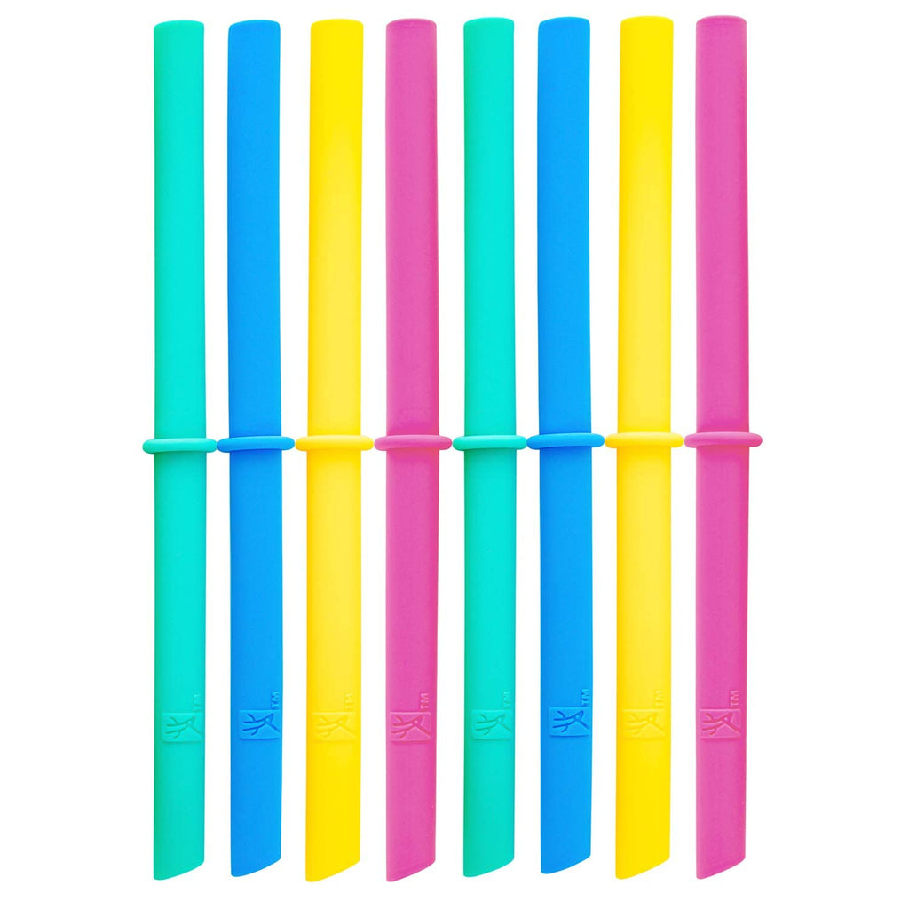 Elk and Friends Adult & Kid's Reusable Silicone Straws with Stopper for 8oz & 10oz Mason Jars or Tumblers | Pack of 8 | 16cm Length
