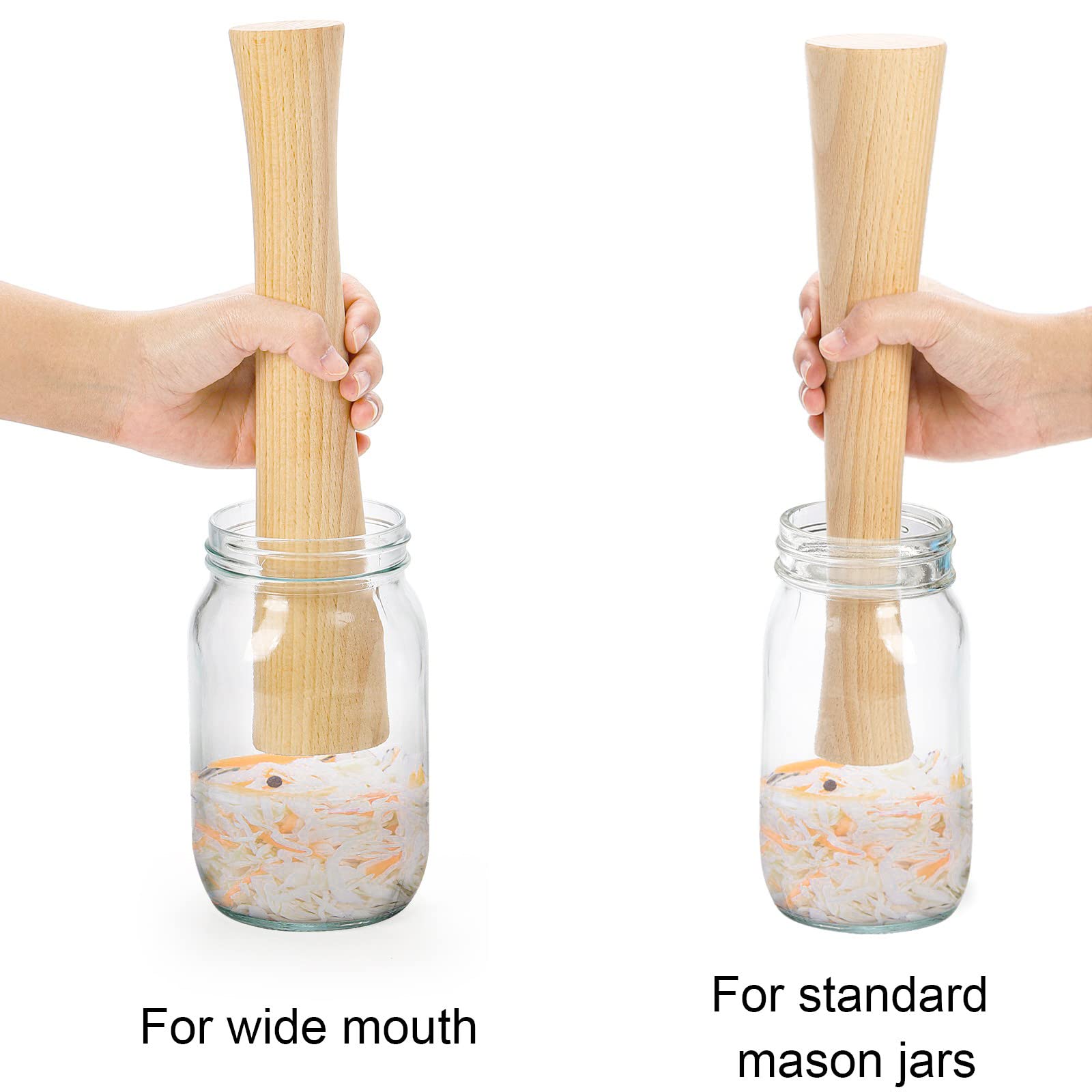Hiceeden 2 Pack Solid Wooden Sauerkraut Pounder for Mason Jars, 12" Cabbage Kimchee Pickle Ponder Tamper, Vegetable Fermentation Tamper, Food Packer and Masher