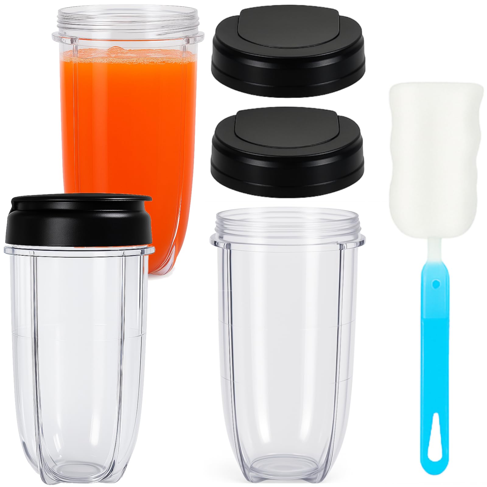 MB1001 16OZ Replacement Cups with Lids Compatible with Magic Bullet 250W Blenders Juicer with Brush 3 Packs