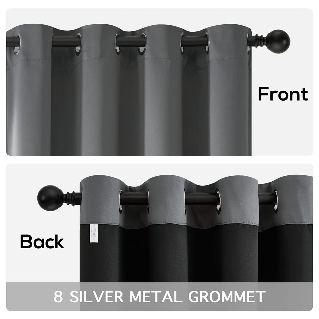 Yakamok 100% Blackout Curtains for Bedroom 84 Inch Length, Grey Full Light Blocking Drapes with Black Backing, Noise Reducing Thermal Insulated Grommet Panels for Living Room, 52Wx84L,Gray, 2 Panels