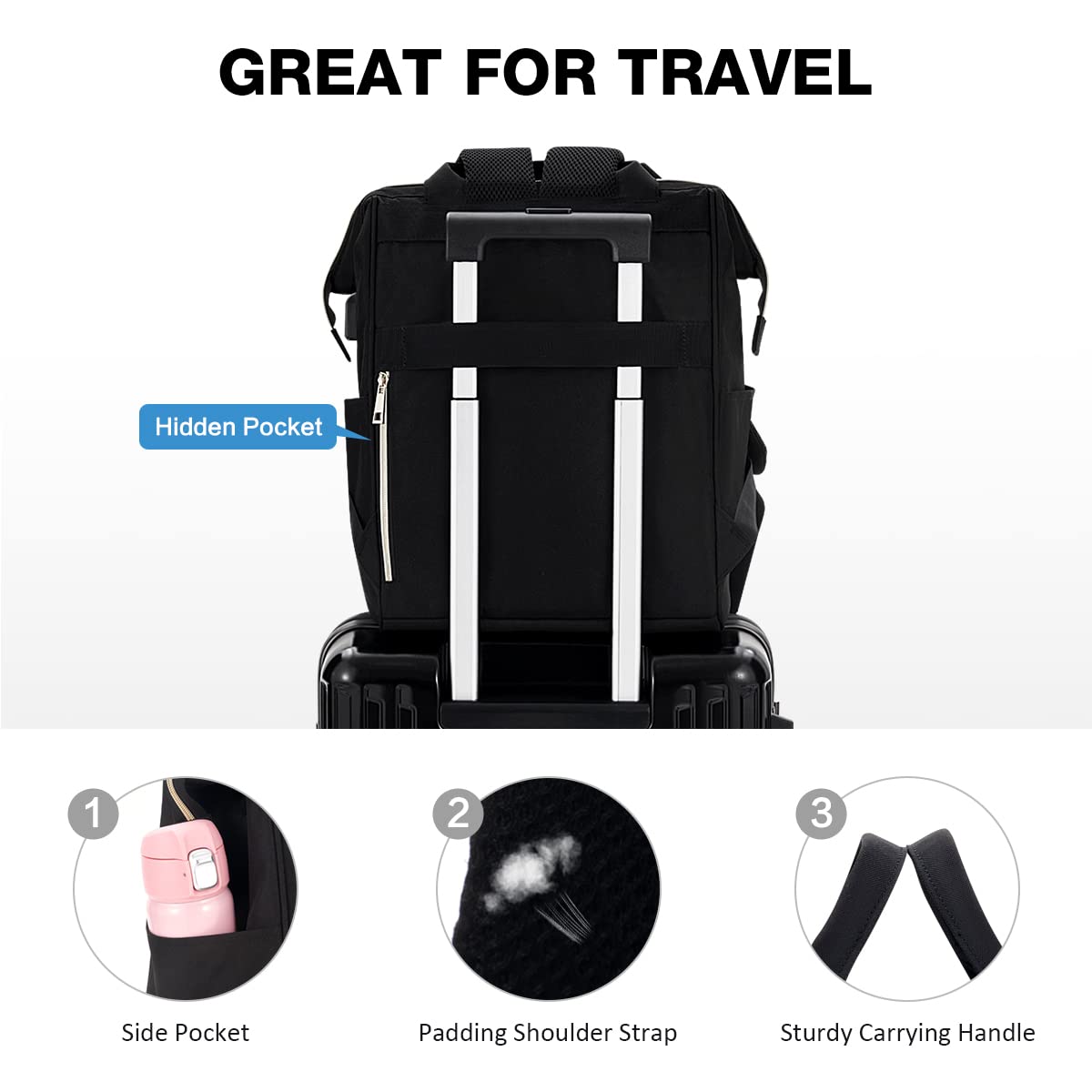 OIWAS Lunch Backpack for Women and Men, 15.6 inch Laptop Backpack with Insulated Compartment, Work Backpack with USB Port, Lunch Bag Suitable for Travel Work Picnics Hiking, Black