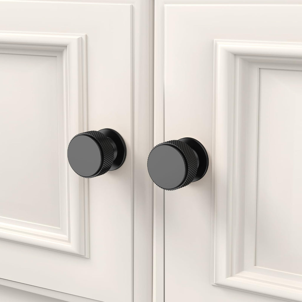 Chibery 10 Pack Matt Black Kitchen Cabinet Knobs, Knurled Round Dresser Drawer Handles, 32mm Vintage Cupboard Handles Pulls, Retro Door Knobs, Cabinet Hardware for Wardrobe, Closet