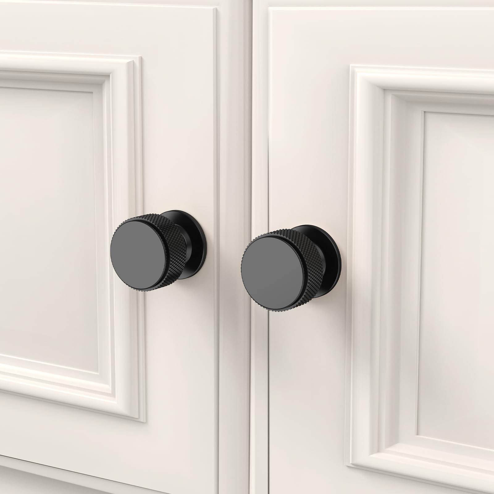 Chibery 10 Pack Matt Black Kitchen Cabinet Knobs, Knurled Round Dresser Drawer Handles, 32mm Vintage Cupboard Handles Pulls, Retro Door Knobs, Cabinet Hardware for Wardrobe, Closet