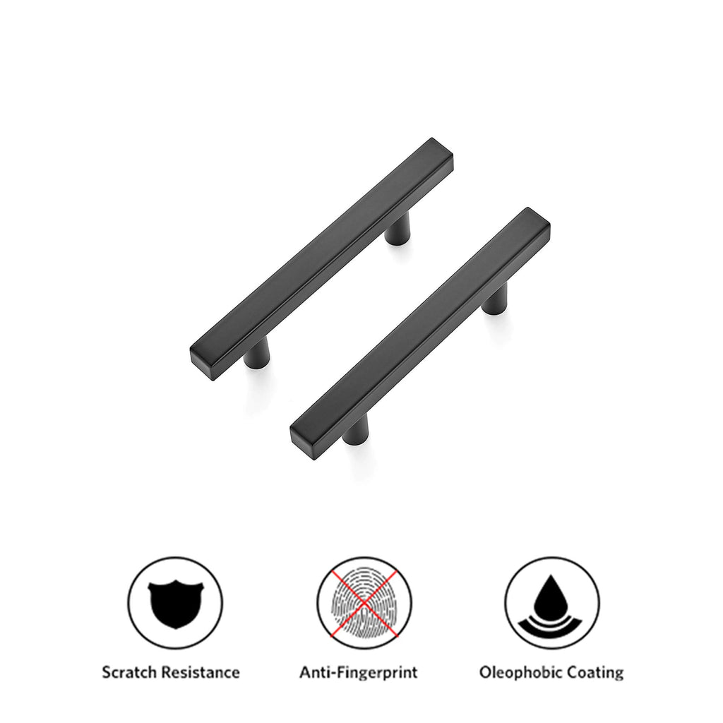 Ravinte 5 Pack 5'' Square Cabinet Pulls Matte Black Stainless Steel Kitchen Drawer Pulls Cabinet Handles 5”Length, 3” Hole Center