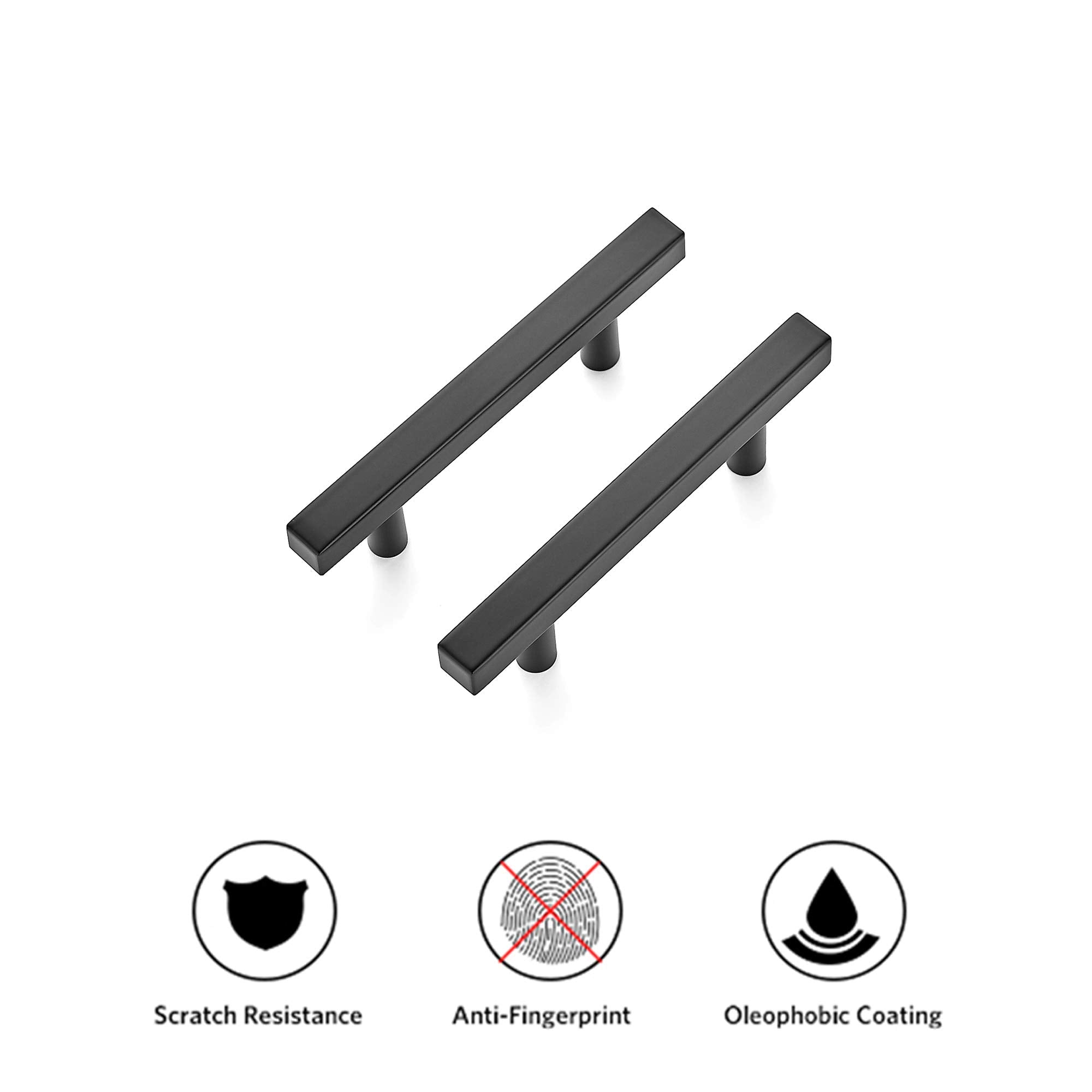 Ravinte 5 Pack 5'' Square Cabinet Pulls Matte Black Stainless Steel Kitchen Drawer Pulls Cabinet Handles 5”Length, 3” Hole Center