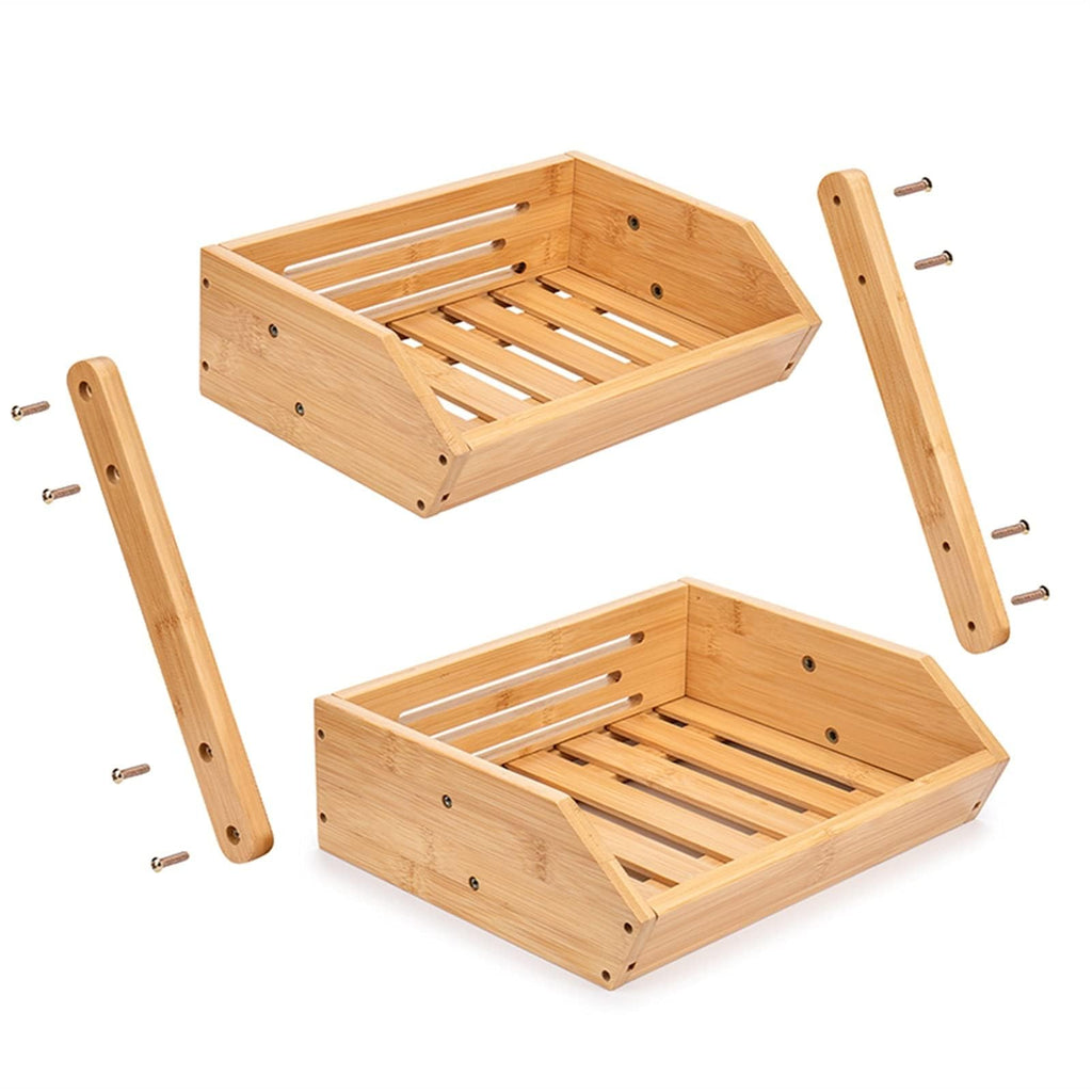 Bamboo Fruit Basket, 2-Tier Storage Stand Holder for Kitchen Countertop, Large Capacity Organizer for Fruits and Vegetables, Natural