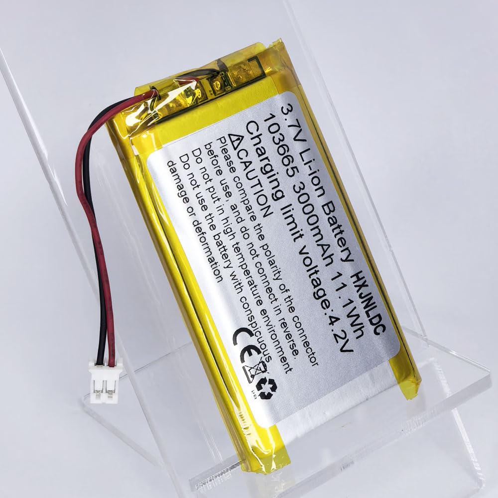 DC 3.7V 3000mAh 103665 Rechargeable Lithium Polymer Battery, Suitable for DIY 3.7-5V Electronic Products with Built-in 2-Wire Battery Replacement and LED Lights