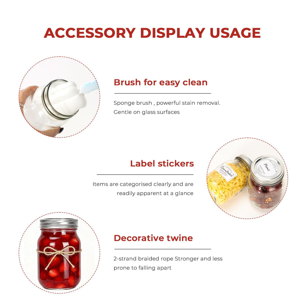 Cehomi Glass Mason Jars 16 oz with Lids - 12 Pack Regular Mouth Canning Jars,Clear Glass Jars for Food Storage, Canning, Pickling, Dry Goods, Snacks, Candies, and DIY Projects