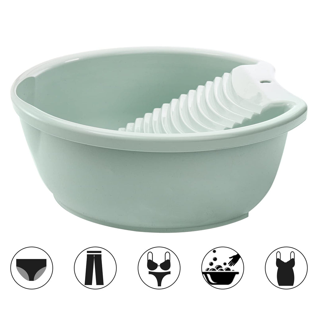 SOUJOY 2 Pack Washboard Basin for Hand Washing Clothes, Plastic Non-Slip Washtub with Integrated Washboard, Small Delicate Articles Washing Clothes Laundry for Home and Outdoor