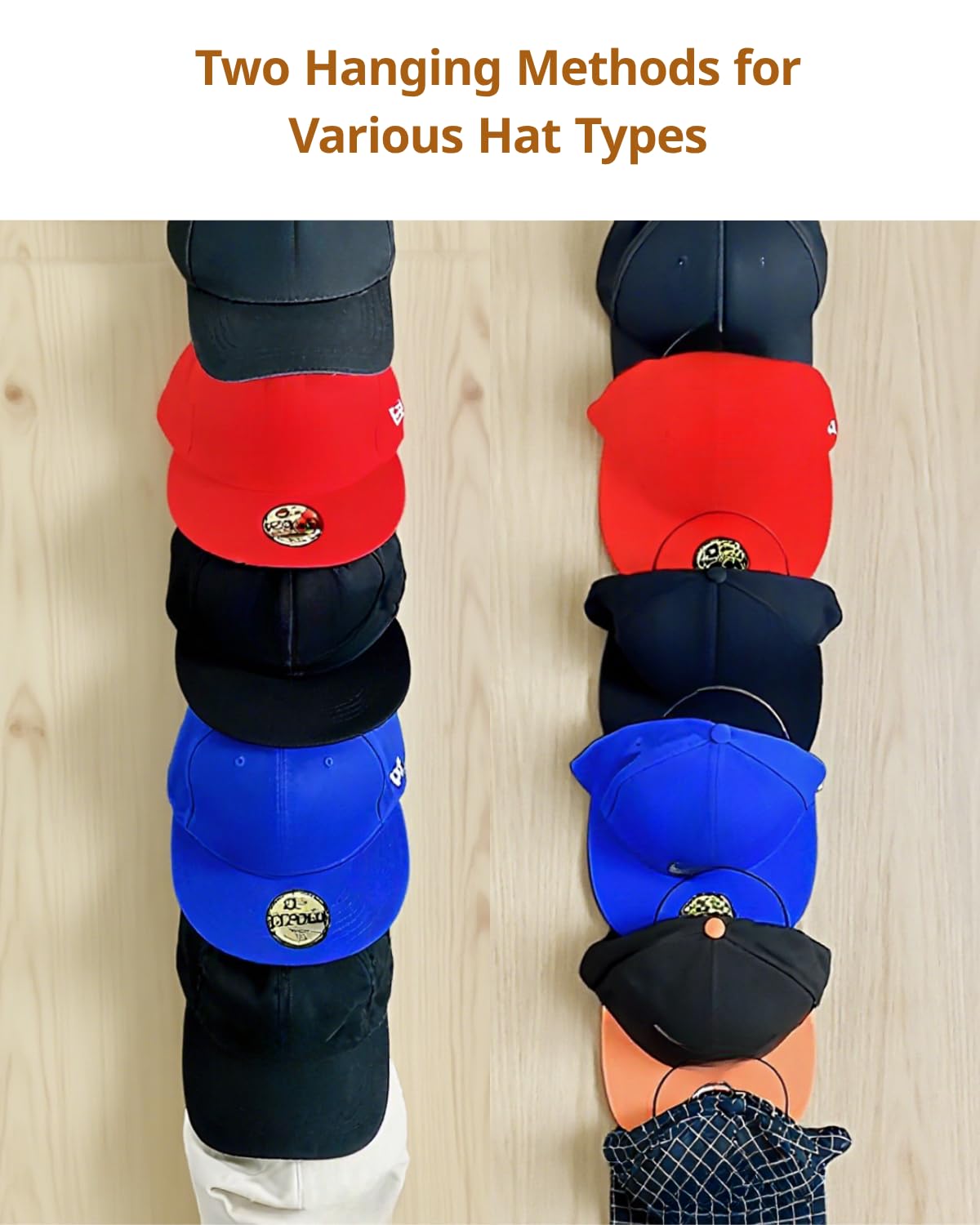LINFIDITE 15 Pack Hat Rack Hanger Organizer Closet Hanging Baseball Cap Display Storage Rack Over Door Wall Mounted for Scarves Handbags Towels Clothes Ties w Hanging Hook Black