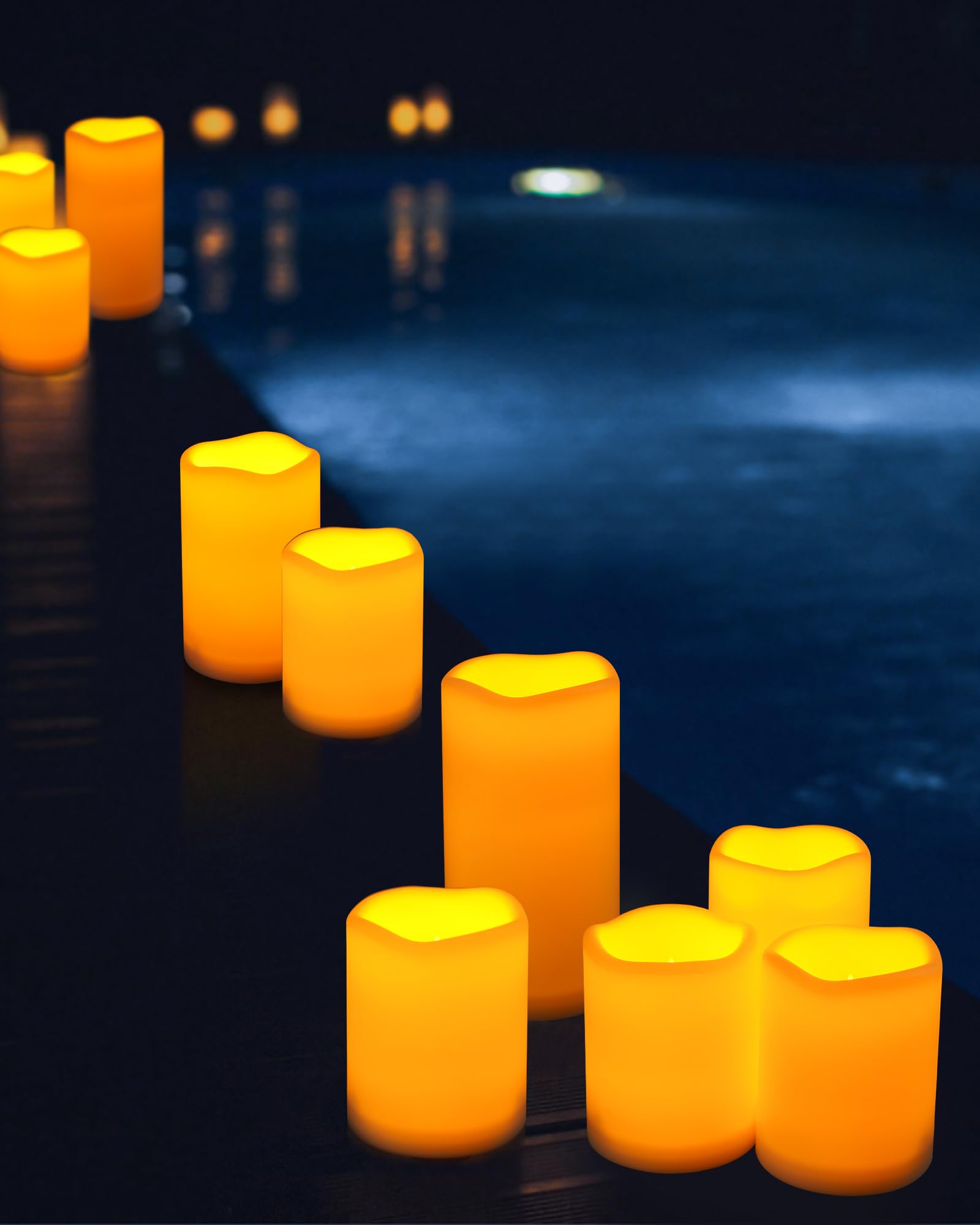 Flameless Candles Battery Operated Candles LED Outdoor Waterproof Candles Plastic Fake Candles with Remote Timers Set of 3(Ivory)