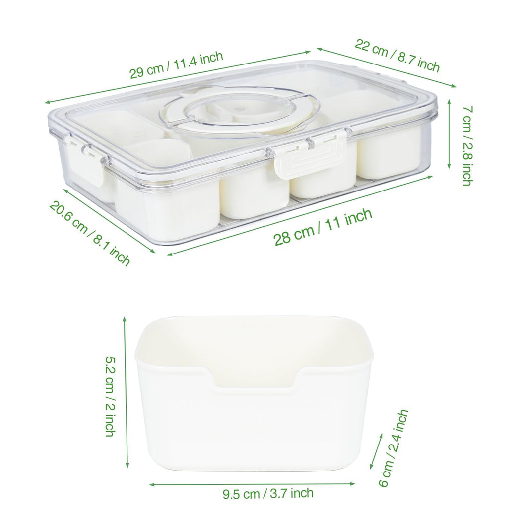 shopwithgreen 8 Compartment Snack Box Container, Divided Serving Tray with Lid and Handle, Portable Snackle Box for Veggies, Fruit, Nuts, Candy (2 Pack)