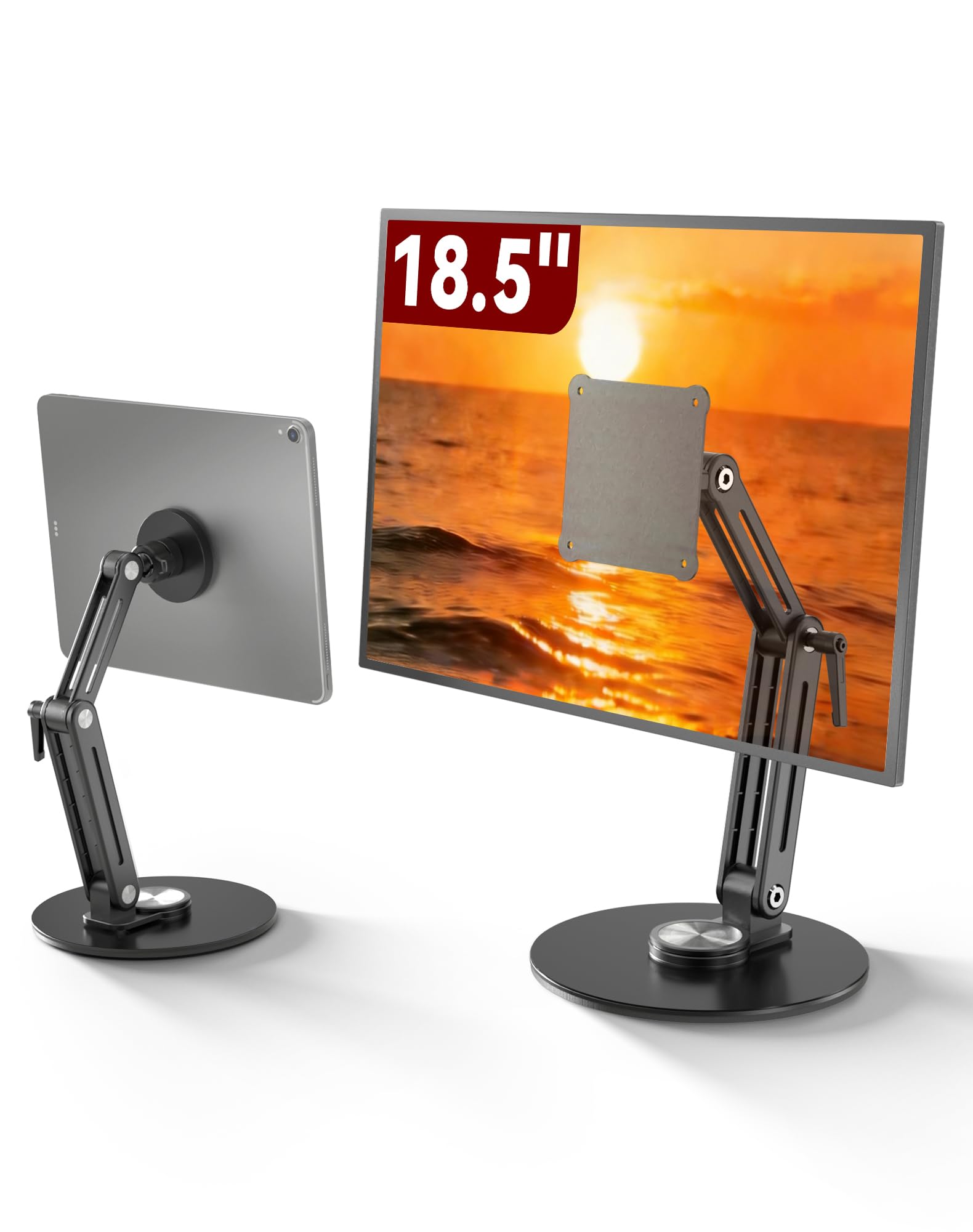 Jakeko Magnetic Portable Monitor Stand 15.6" - up to 16" 18.5" 22 inch Tablet Holder for iPad VESA Mount 75mm for Desk Adjustable Foldable 360° Swivel