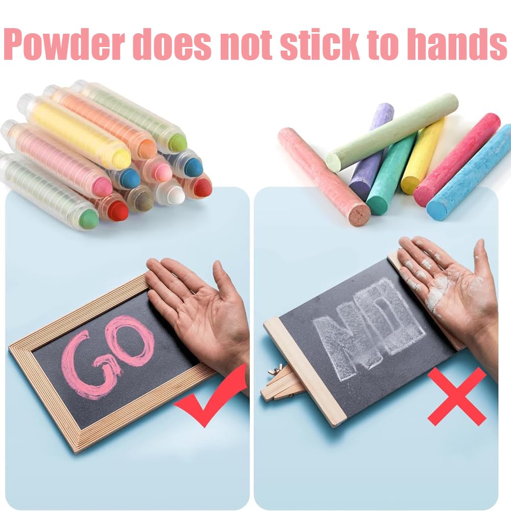 12pcs Dustless Chalk for Kids Colored Chalkboard Chalk with Pen Holder Blackboard Eraser Sidewalk Chalk for Kids Dust Free Chalk Crayons for Children Students Teacher Drawing Writing