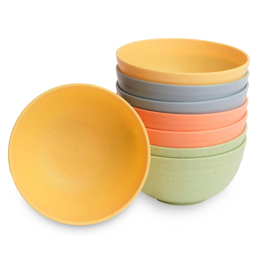Nook Theory Reusable Wheat Straw Bowls 8 Pcs - 26 Oz Cereal Bowl, Non-Toxic Kids and Toddler Bowl, Microwavable, Dishwasher Safe and Unbreakable Dinnerware (Meadow)