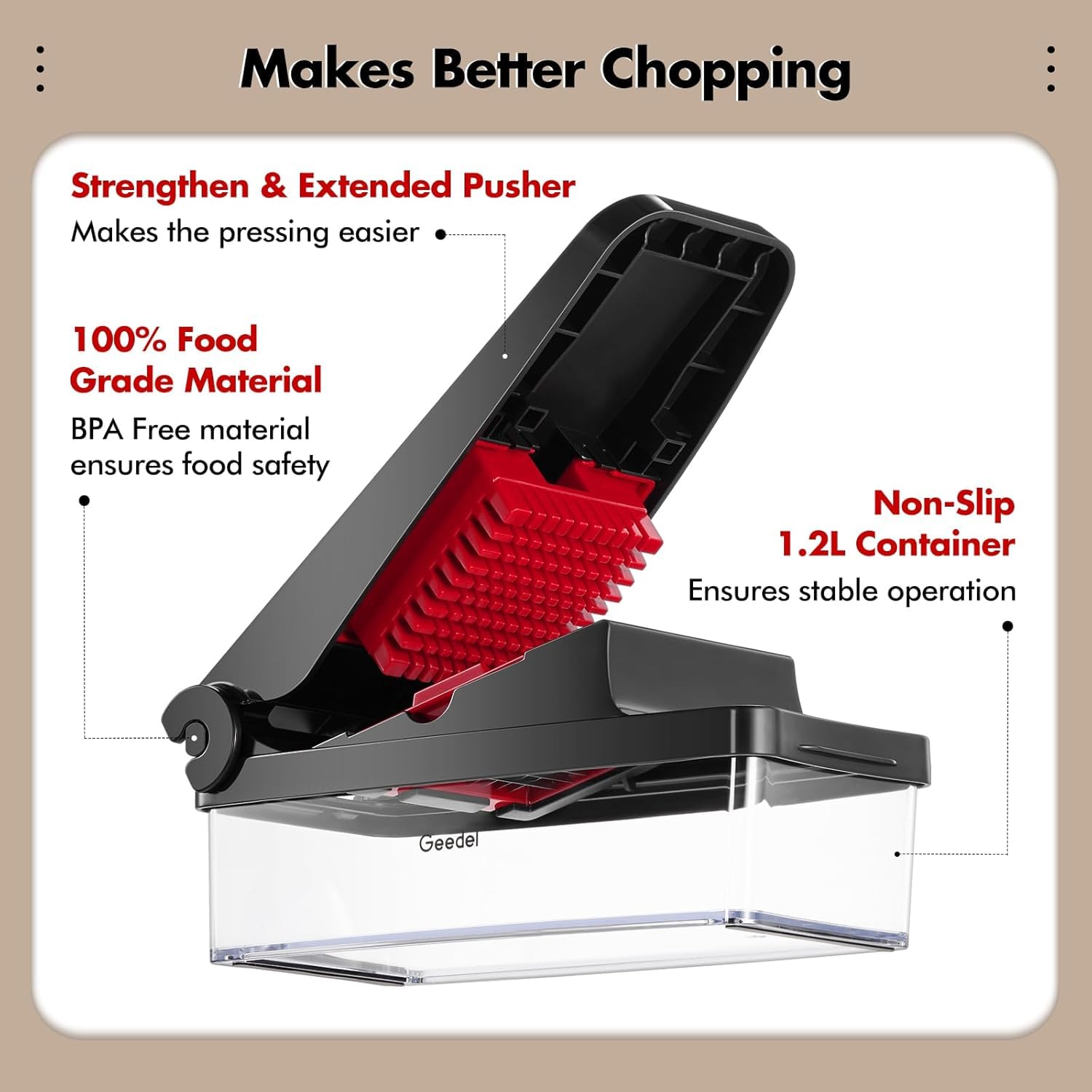 Vegetable Chopper, Food Onion Cutter, Vegetable Mandoline Slicer Dicer, Kitchen 4 in 1 Veggie Chopper with Container for Potato Salad Carrot, Red