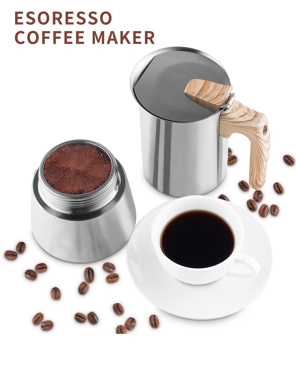 Sivaphe Induction Moka Pot Stainless Steel Stovetop Espresso Pots Strong Coffee Maker 4 Cup /200ml