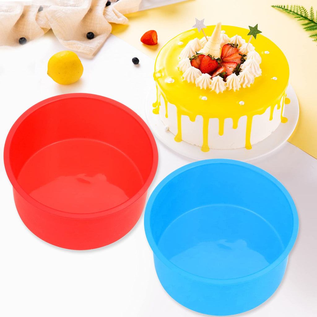 mifengda 12pcs Silicone Cake Mold Baking Round Cake Molds 4 Inch Non-Stick Baking Pan Kitchen Silicone Cake Molds for Baking(Red, Blue, 4inch)