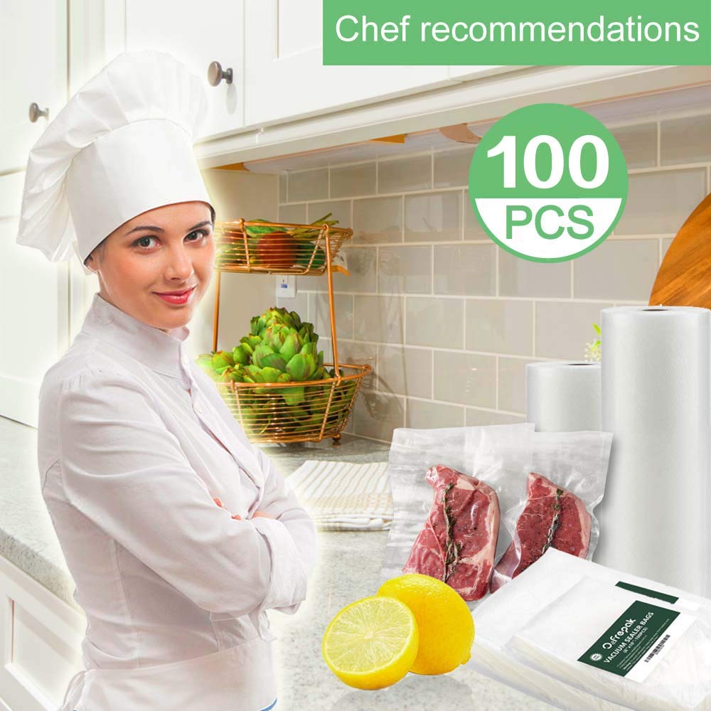 O2frepak 100 Gallon Size 11" x 16"Vacuum Sealer Bags for Food,BPA Free and Heavy Duty Vacuum Seal Food Bags,Great for Sous Vide Vaccume Sealer PreCut Bag