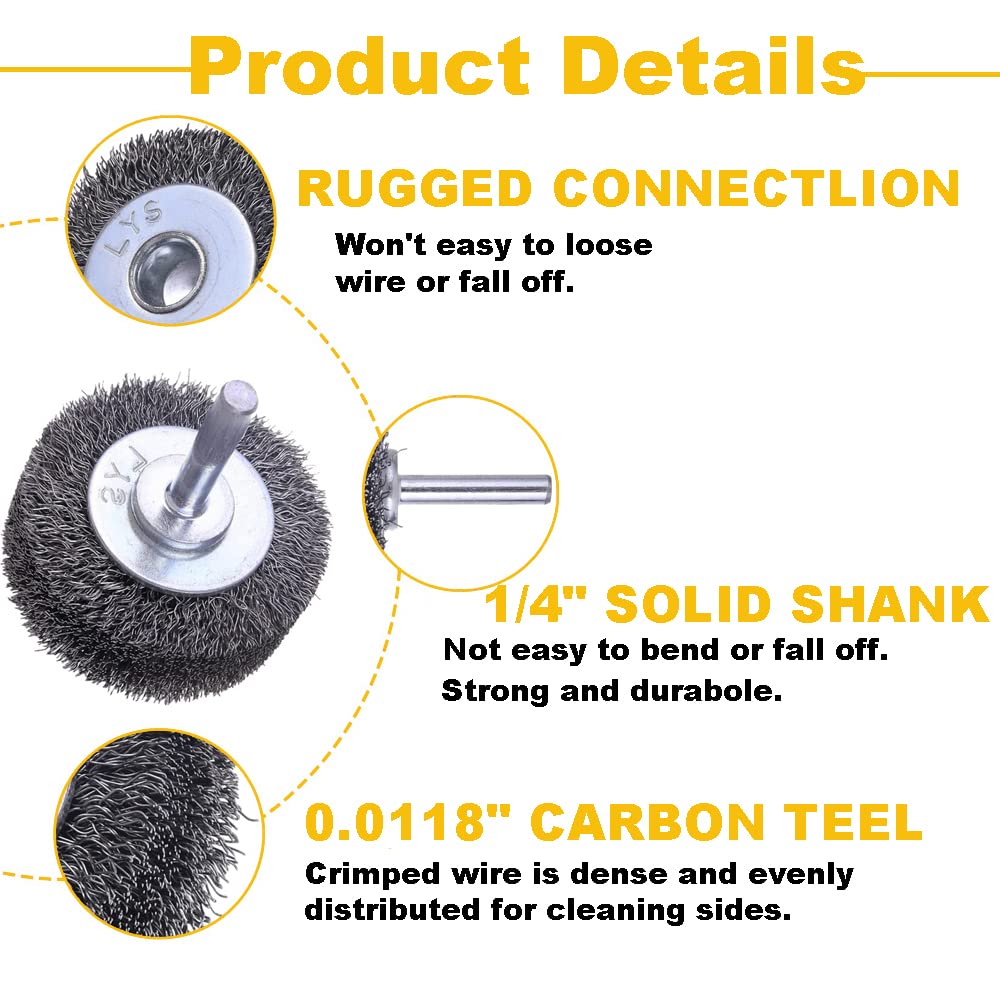 AOKLIT 2 inch Wire Wheel Brush Wire Wheel Brush for Drill Attachment，0.0118" Carbon Steel Wire, 1/4in Shank, 20000RPM，4 Pack Heavy Duty Wire Brushes Removal Paint Rust & Corrosion (4)