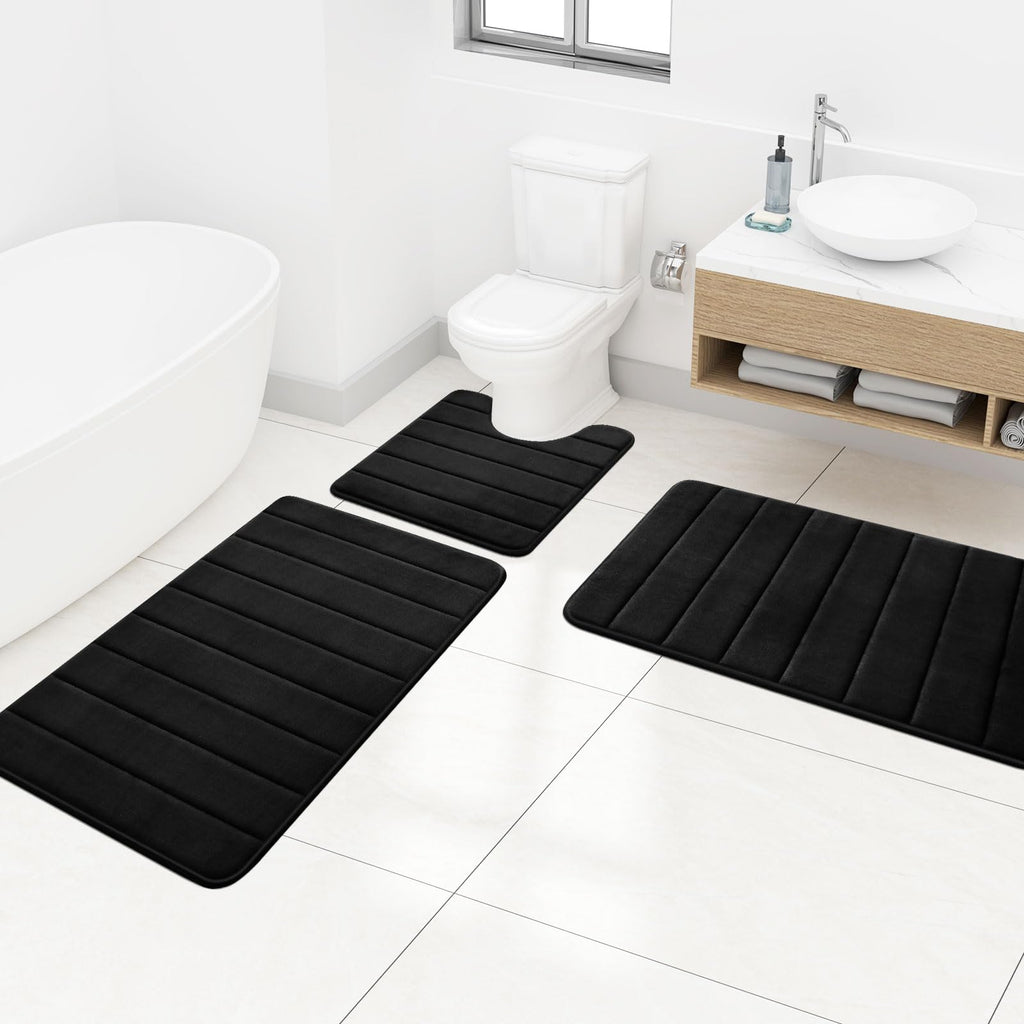 OLANLY Soft Memory Foam Bath Mat, Non-Slip and Super Absorbent Bathroom Mat, Machine Washable Quick Dry Bath Mats for Bathroom, Shower, and Tub, 16" x 24", Black