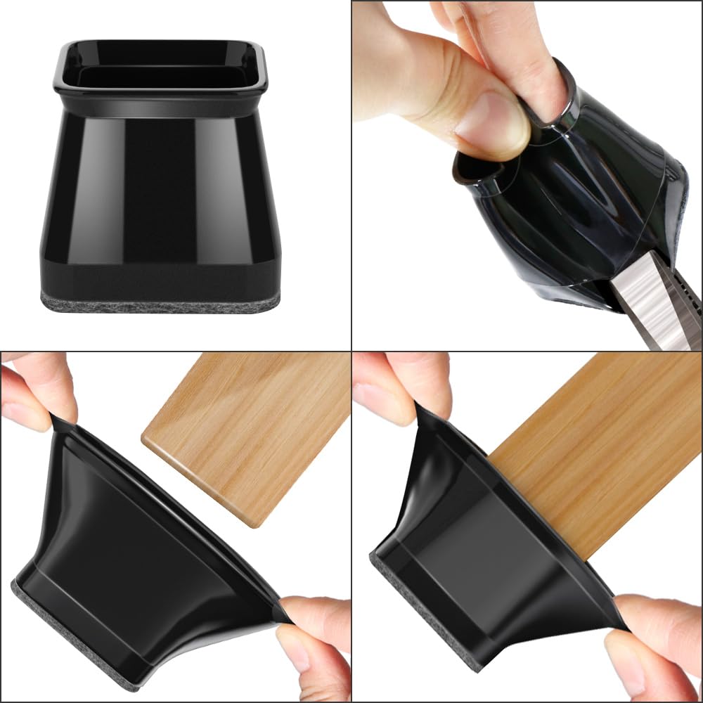 Chair Leg Floor Protectors Square 24PCS Furniture Sliders for Hardwood Floors, Silicone Chair Leg Protectors for Protecting Floors from Scratches and Noise, Black Large（1-1/16" ~ 1-5/8" (27mm-40mm)