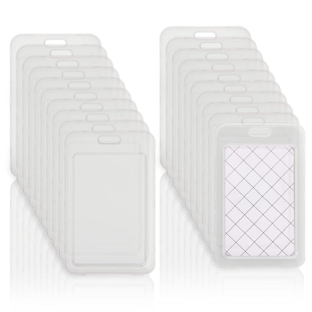 Huakaile 20Pcs Clear Vertical Name Tag Badge Id Card Holders Heavy Duty Transparent Badge Holder Double Sided Hard Rigid Bus Card Holder Case for Lanyard School Office Students