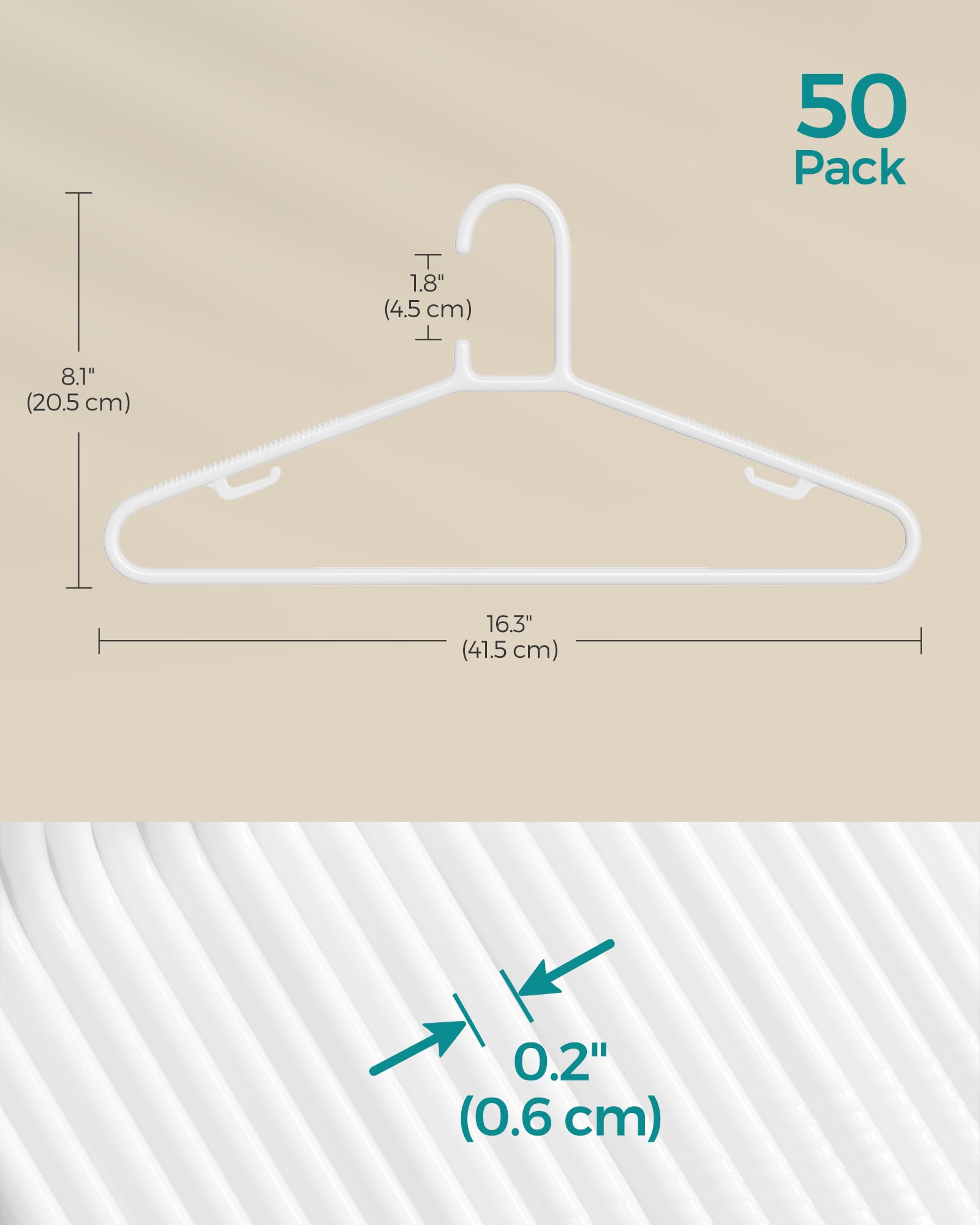 SONGMICS Plastic Hangers 50 Pack, Space-Saving Clothes Hangers, Lightweight Hangers, White UCRP009W50