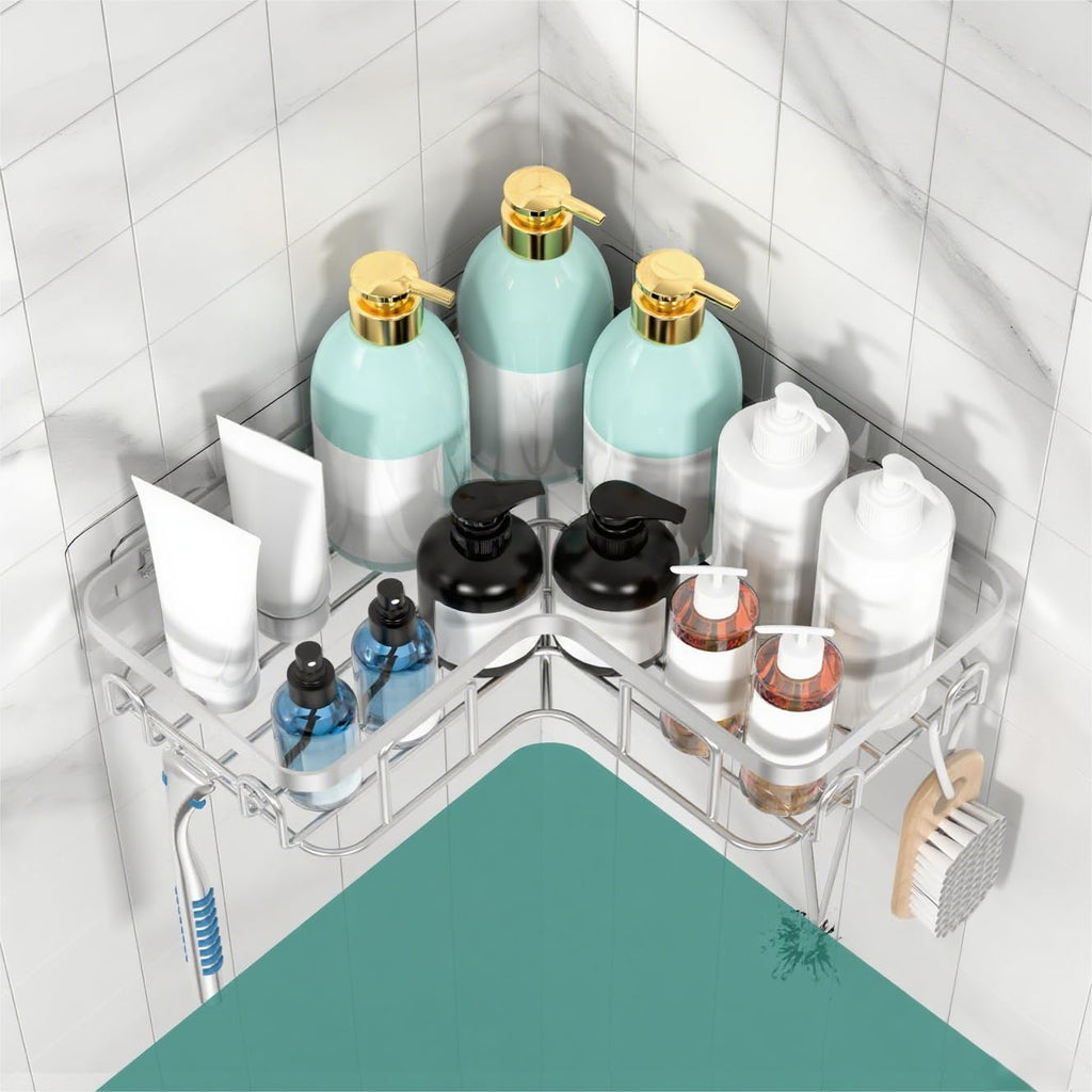 MOFOROCO 3-Pack Shower Caddy Corner Basket Shelf with Soap Holder, No Drilling Traceless Adhesive Shower Wall Shelves, Rustproof Black Bathroom Shower Storage Organizer