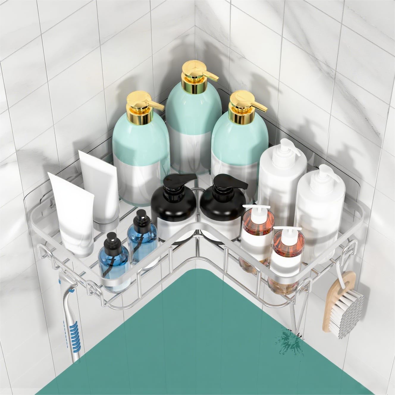 MOFOROCO 3-Pack Shower Caddy Corner Basket Shelf with Soap Holder, No Drilling Traceless Adhesive Shower Wall Shelves, Rustproof Black Bathroom Shower Storage Organizer