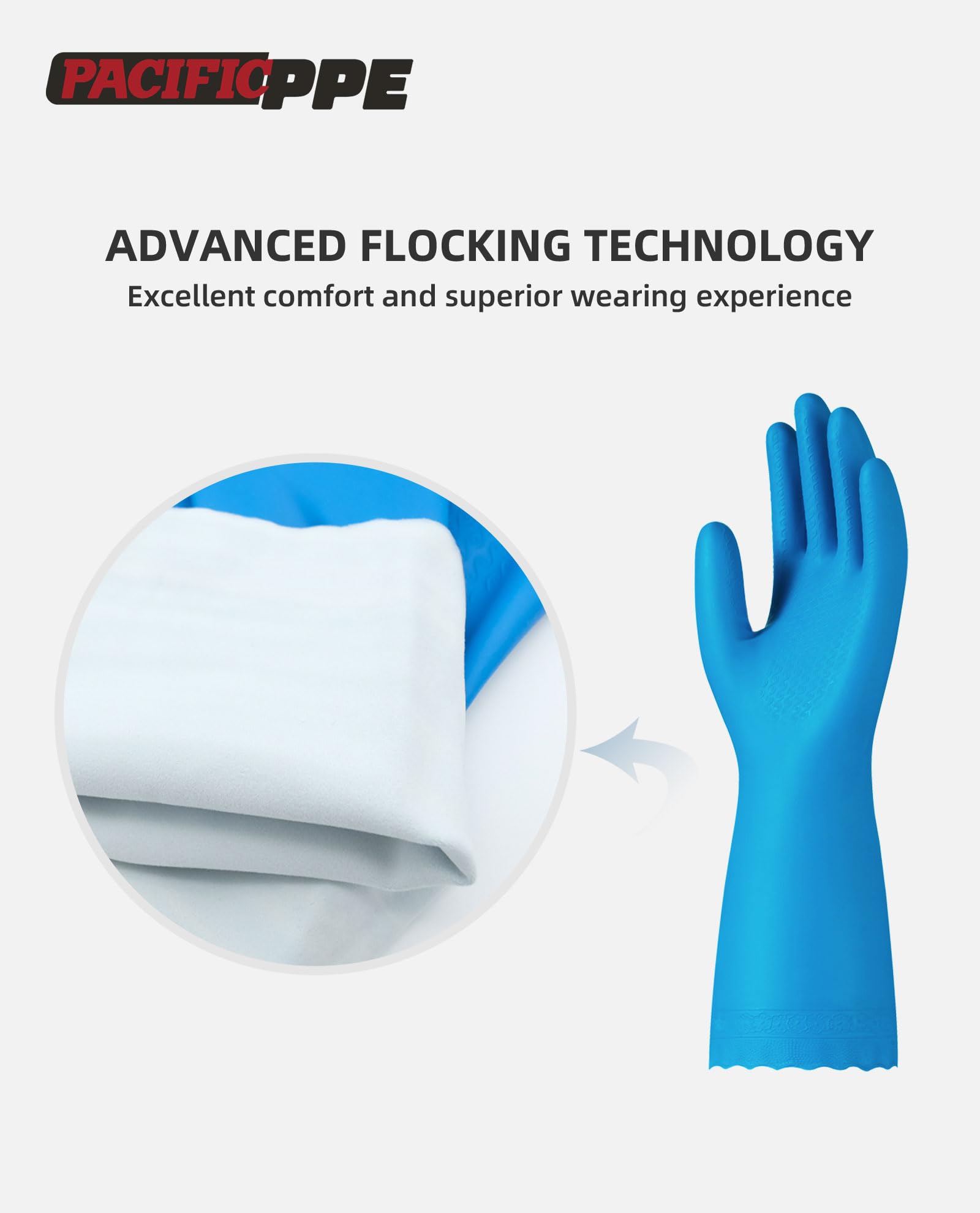 PACIFIC PPE Reusable Dishwashing Cleaning Gloves with Latex Free, Cotton Liner, Household, Kitchen Gloves, Blue, Large, 2Pairs