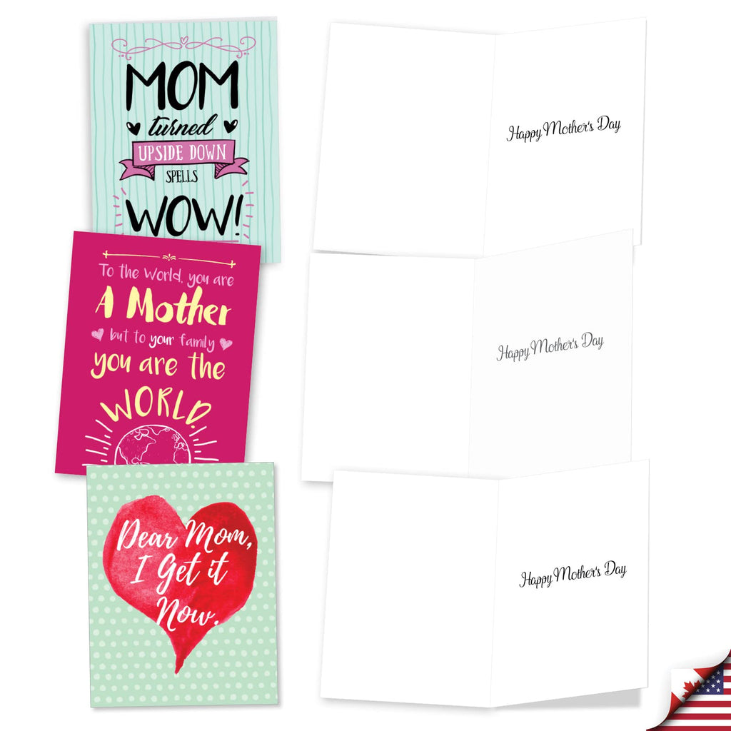 The Best Card Company 36 Assorted Mother's Day Notecards Bulk Box Set 4 x 5.12 Inch w/Envelopes (12 Designs, 3 Each) Greeting Card Pack for Daughter, Girlfriends - Mom Notes AM3138MDG-B3x12