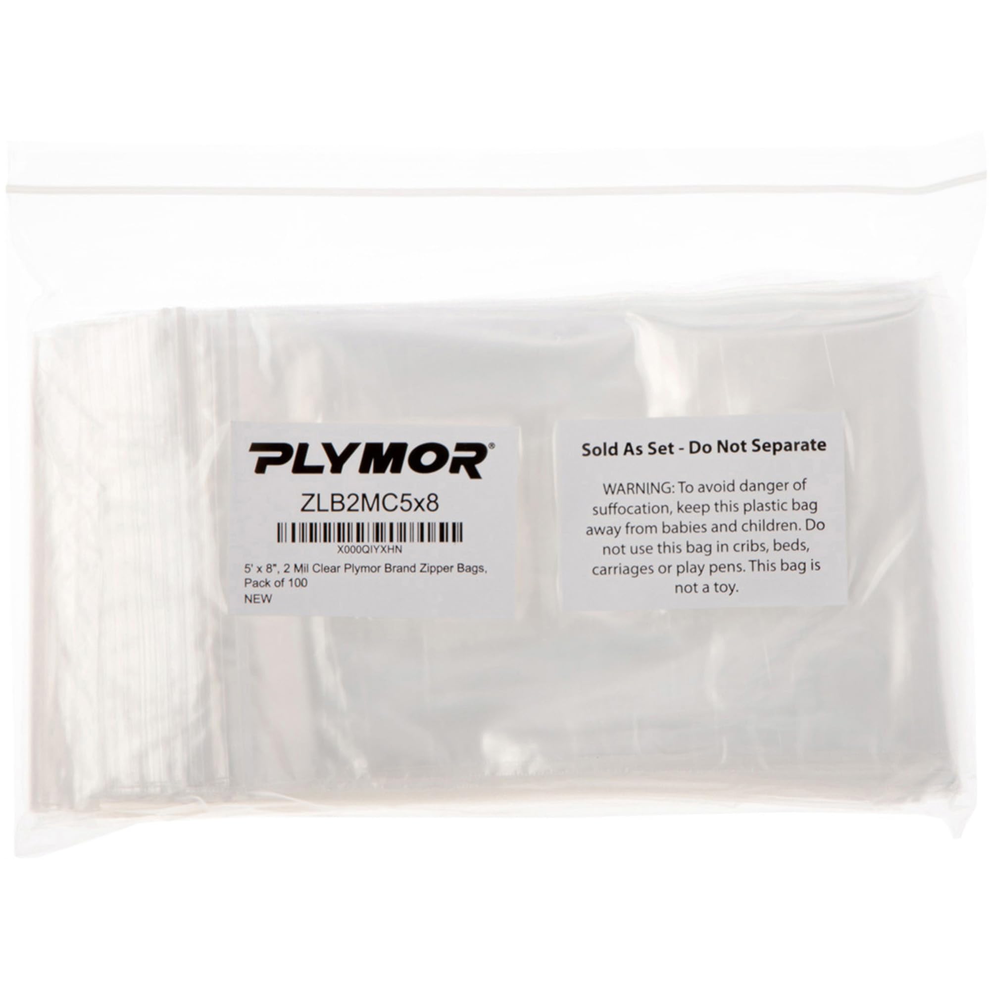 Plymor 5" x 8", 2 Mil (Pack of 100) Zipper Reclosable Plastic Bags