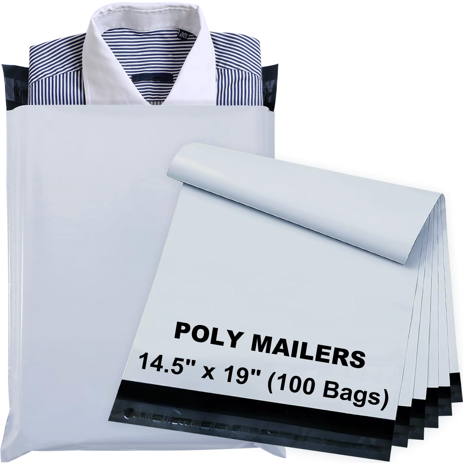 14.5" x 19" Poly Mailers, Strong Self Seal Shipping Bags, 100 Pcs Poly Packaging Bags for Clothing, Mailing Envelopes, Shipping Envelopes, Boutique Custom Bag, Waterproof, Tear Proof