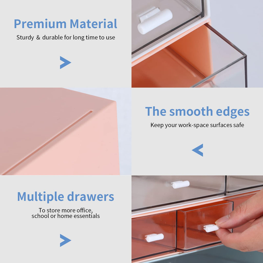 OSteed Desk Craft Organizer and Storage with 7 Flat Drawers, Stackable Plastic Desktop Accessories & Workspace Organizer for Office Stationary, Makeup Skincare, Sanitation Supplies, White