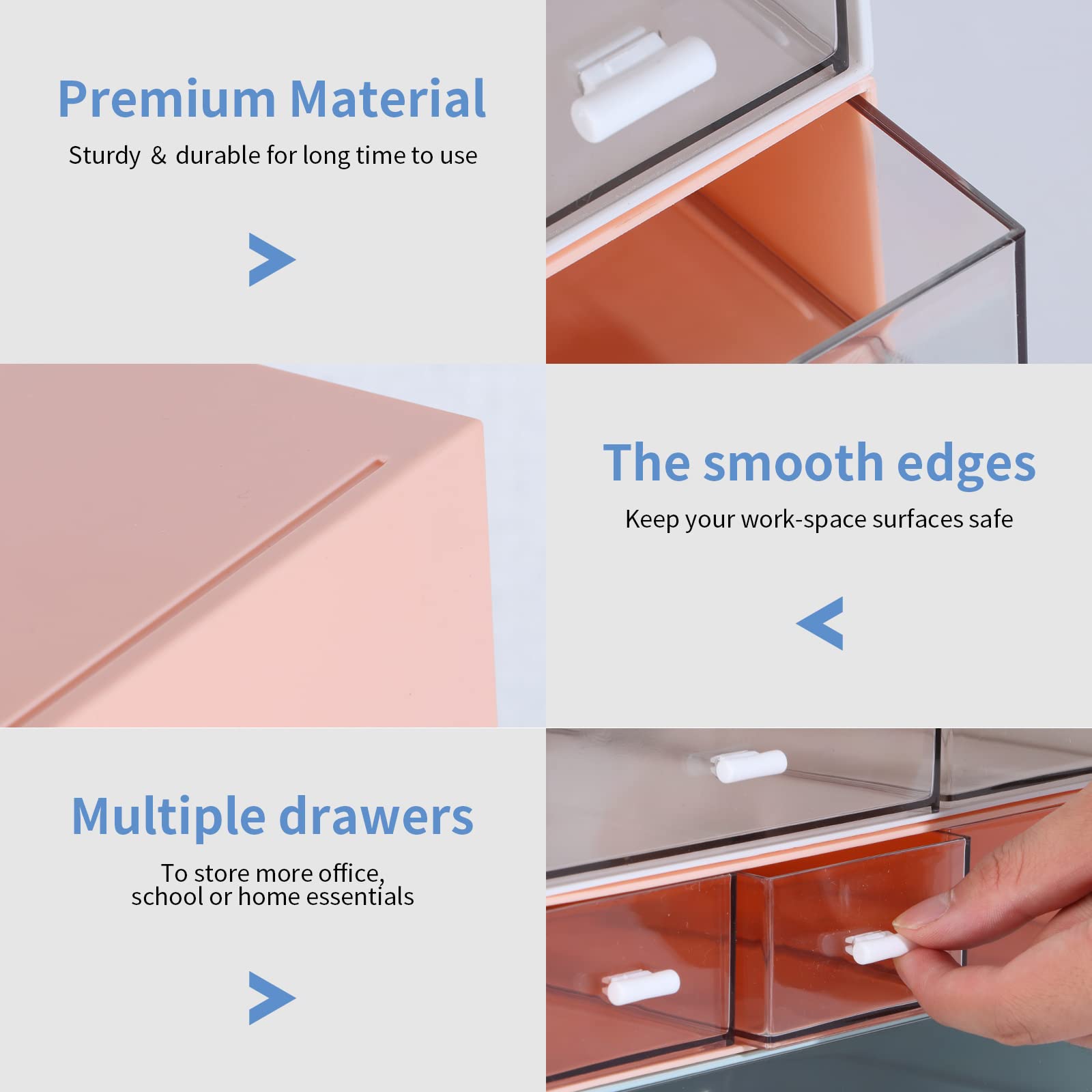 OSteed Desk Craft Organizer and Storage with 7 Flat Drawers, Stackable Plastic Desktop Accessories & Workspace Organizer for Office Stationary, Makeup Skincare, Sanitation Supplies, White