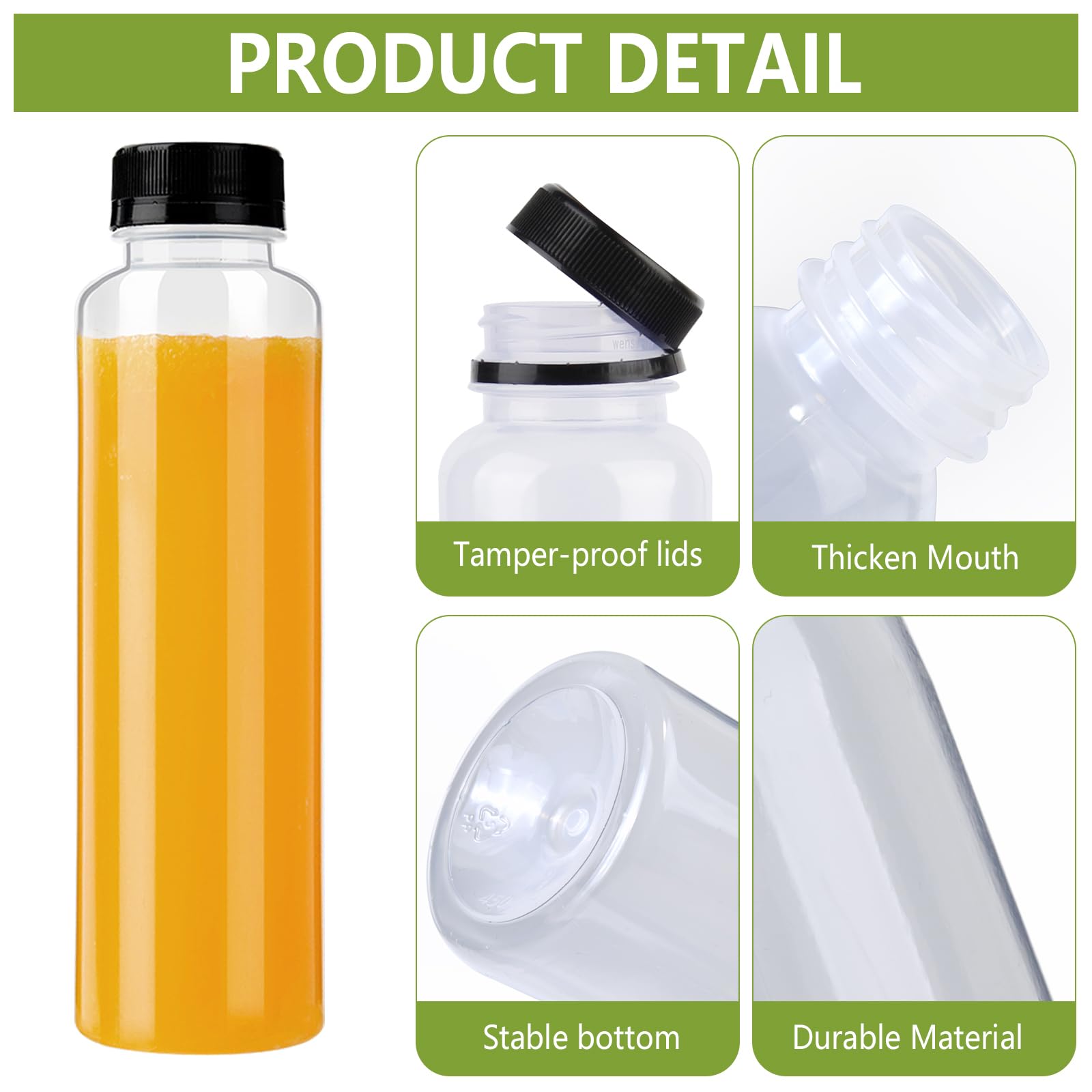 zmybcpack 12 Pack 10oz PP Heat-Resistant Plastic Juice Bottles With Caps(Dishwasher Safe) -Plastic Smoothie Bottles-Reusable Bulk Beverage Containers with Lids For Juice, Beverage